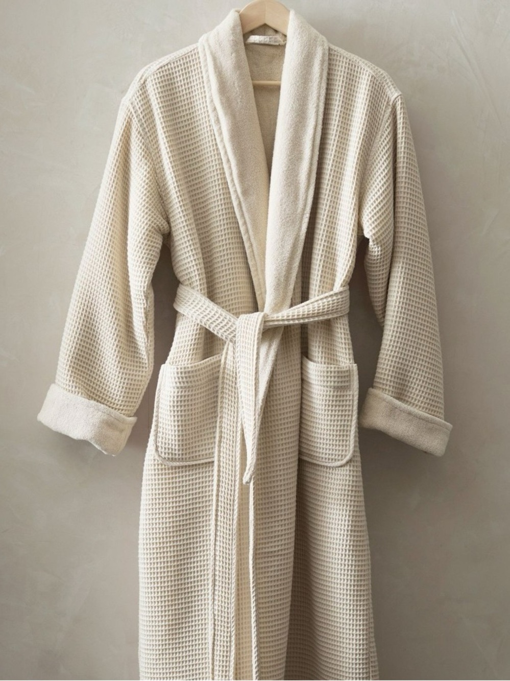 Pottery Barn waffle, weave wrap, resort robe in oatmeal, size medium